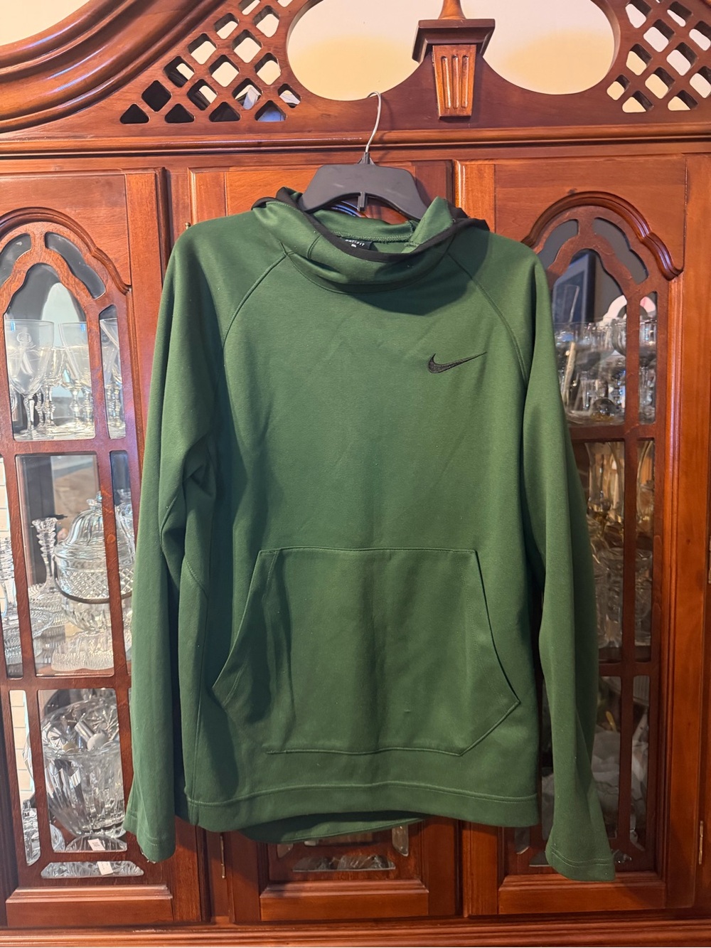 Nike Men's Dark Green Pullover Hoodie with Black Swoosh